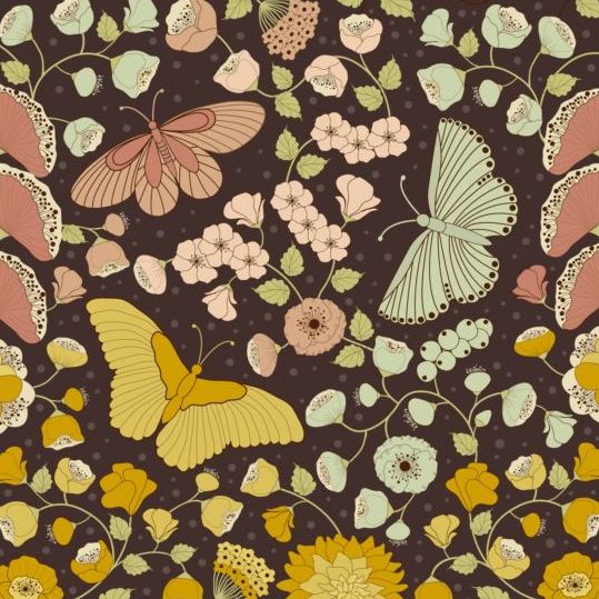 Vlinders met patroon Vintage vector 01  