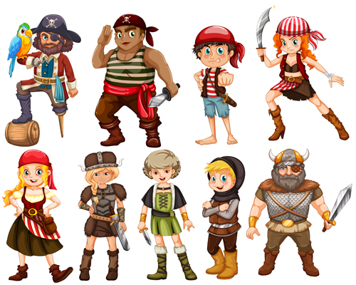 Cartoon pirate design vectors set 02  