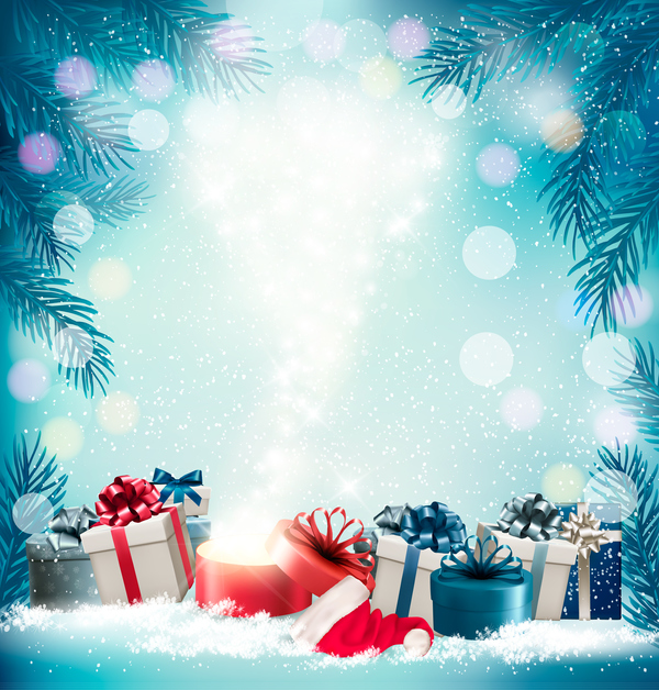 Christmas background with presents and gift card vector 03  