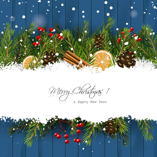 Christmas branches with woodern background vector  