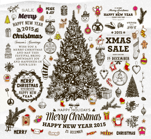 Christmas ornament elements and labels vector material 04  