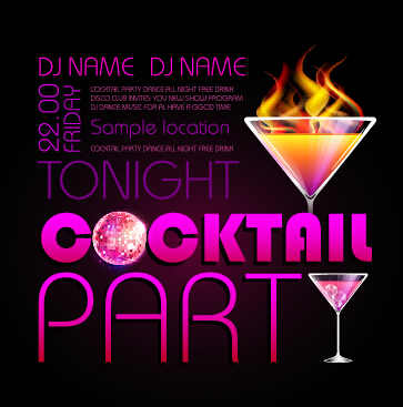 Cocktail disco night party poster vector set 02  