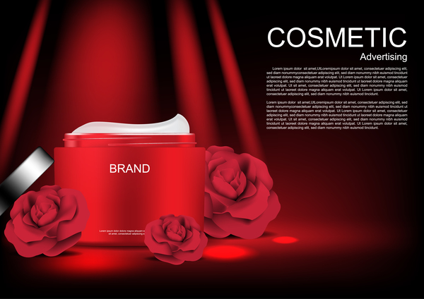 Crème de blanchiment d'affiche cosmétique annonces avec rose vecteur 07  