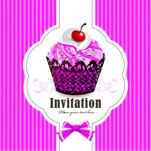 Cute Cupcakes Invitations cards vector set 04  
