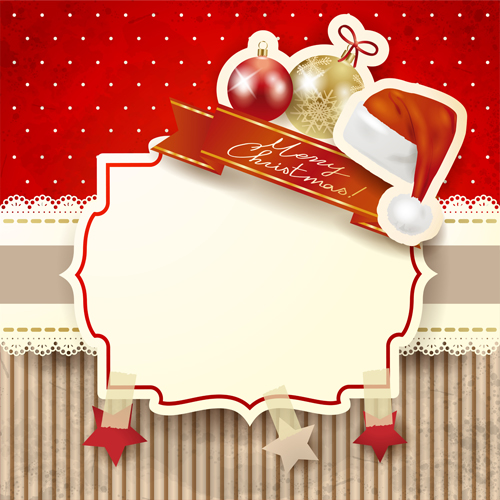 Cute Christmas cards with frame vector set 08  