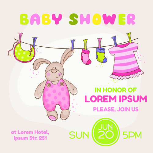 Cute baby shower cards vector 02  