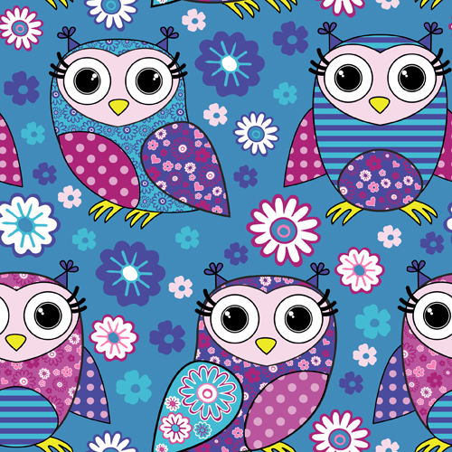 Cute cartoon owls vector seamless pattern 05  