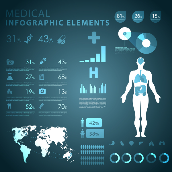 Vecteur d'éléments médicaux infographiques de couleur foncée 12  