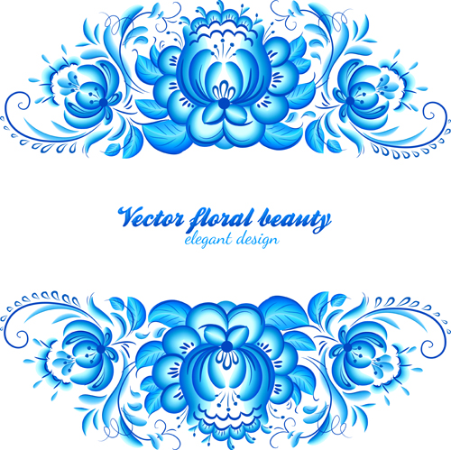 Elegant blue floral pattern background vector 01  