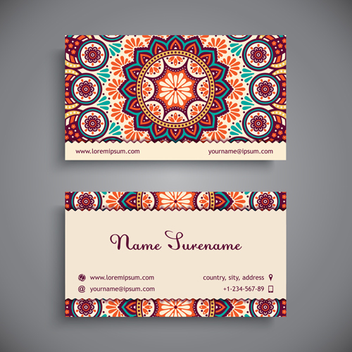 Ethnic pattern with business cards vector 01  