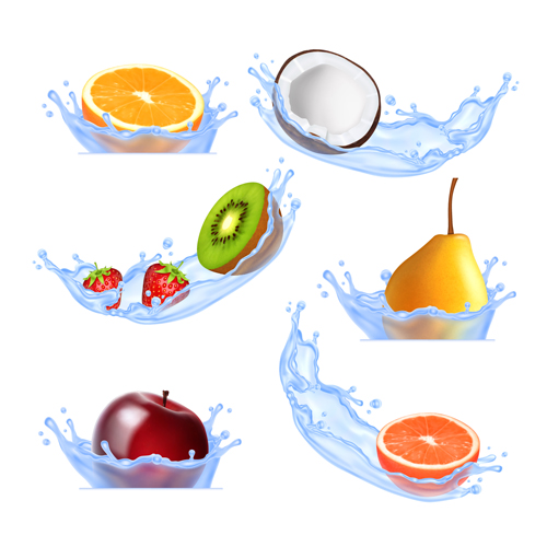 Fruit with water splashes vector 01  