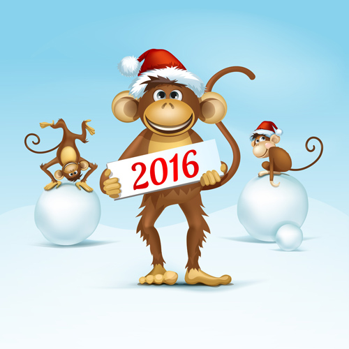 Funny monkey with 2016 new year vectors 02  