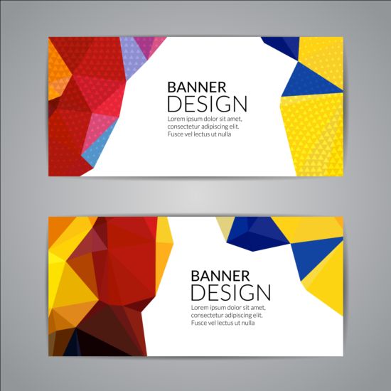 Geometric shapes with colored banners vectors 06  