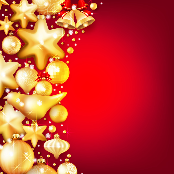 Золотые рождественские безделушки с красным вектором фона 03  