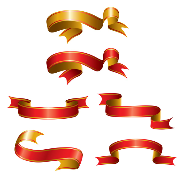 Gold red ribbons design vector  