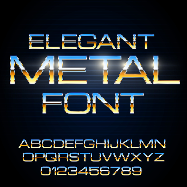 Dorato con alfabeto metallico blu con numero vettoriale lucido  