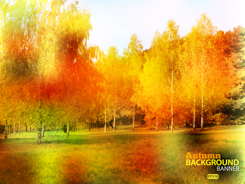 Golden yellow autumn nature landscape vector 03  