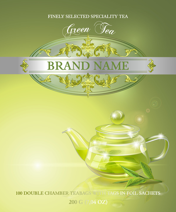 Вектор зеленого чая плаката шаблона  