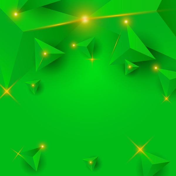 星の光ベクトルと緑の三角形の背景  