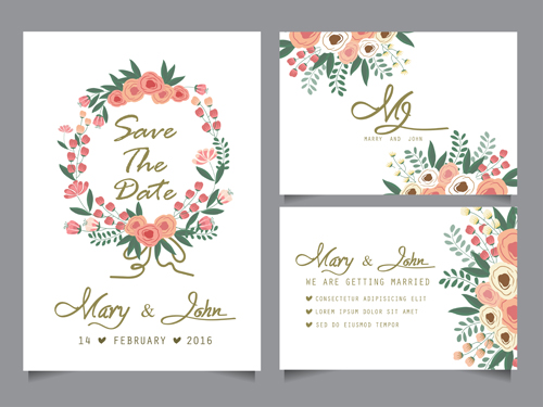 Hand drawn wedding invitation card cute vector 02  