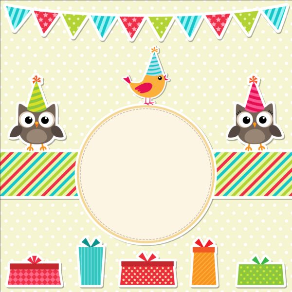Happy birthday card and cute owls vector 07  