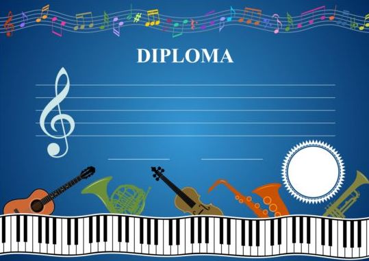 Musical diploma template vector 01  