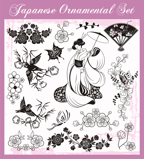 Japanese styles ornaments design vector set 01  