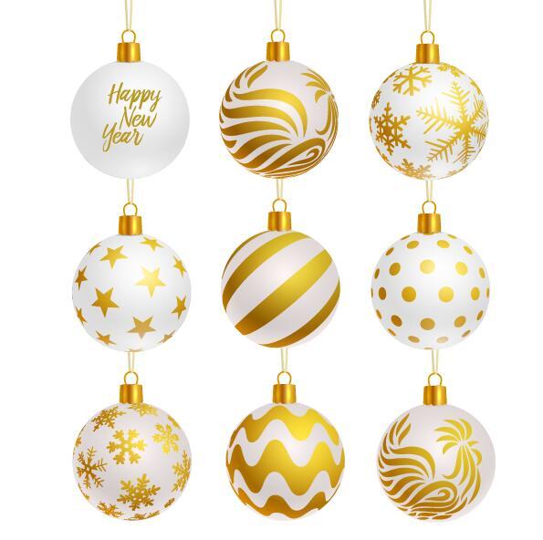 Luxe or avec des boules de Noël blanches décor vector 02  
