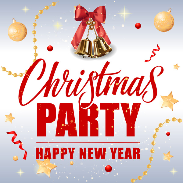 Merry christmas with new year background and golden bell vector  