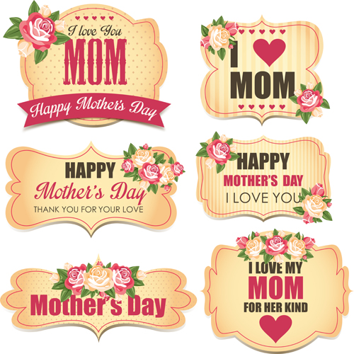 Mothers day labels with flower vector  