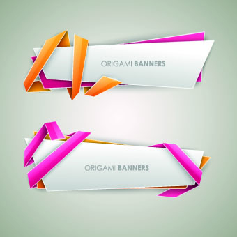 Origami with color ribbon banner vector 02  