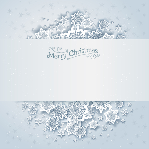 Paper snowflake with white christmas cards vector 01  