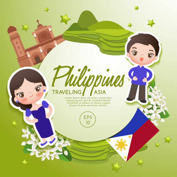 Philippines travel cartoon template vector  