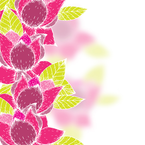 Pink flowers and yellow leaves vector background 03  