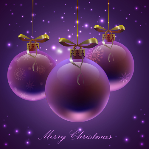 Purple christmas ball with background vector 02  