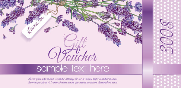 Purple flower with gift voucher vector template  
