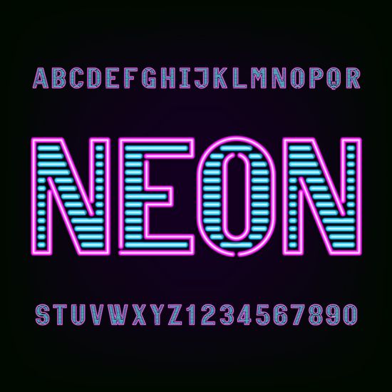 Paars met blauwe neon alfabet vectoren  