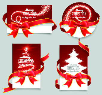 Red ribbon christmas cards design vector 03  