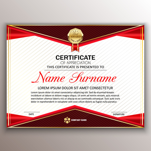 Red styles certificate template vector 05  