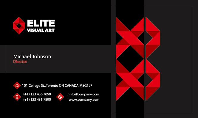 Red with black business card front vector  