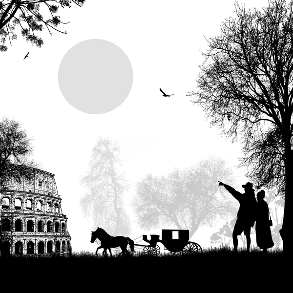 Rome sunset with romantic couple travel vectors 07  