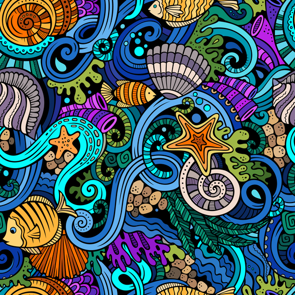 Sea seamless pattern hand drawn vectors 09  