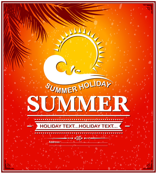 Sommer Urlaub Poster mit Sonnenuntergang Vektoren 01  