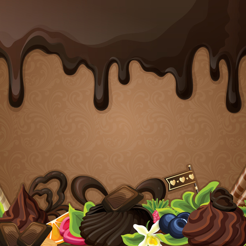 Sweet with drop chocolate background set vector 02  