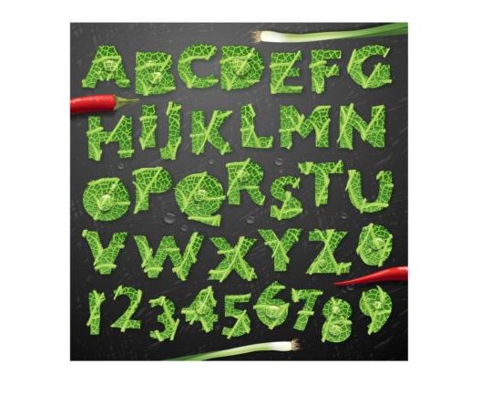 Grönsaker lämnar alfabetet vektor uppsättning  