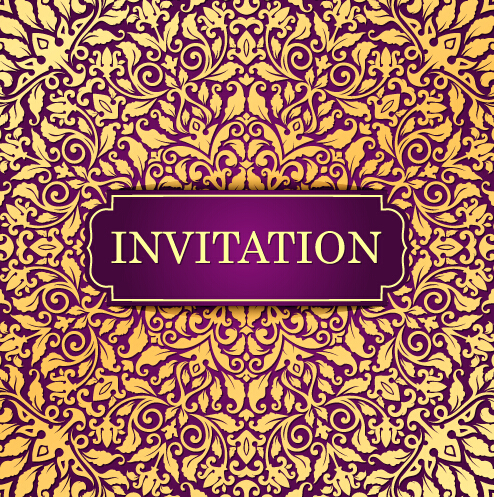 Vintage invitation card with purple floral pattern vector 18  