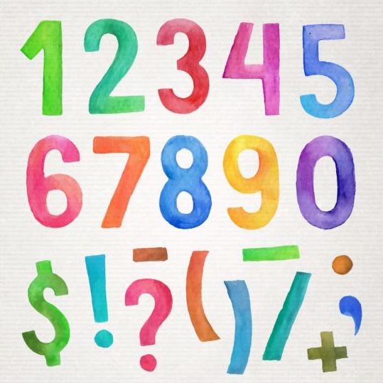 Watercolor colorful numbers vector 01  
