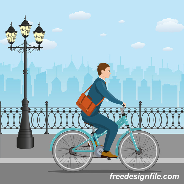 healthy lifestyle by bicycle with city streets vector 01  