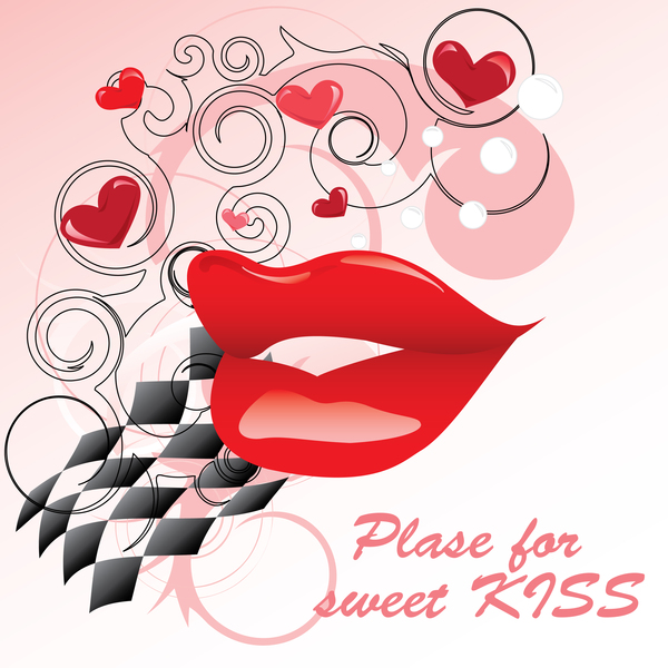 heart with lips valentine background vector  