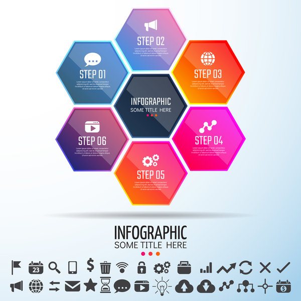 Sechseck mit Infografik farbigen Vektor Vorlage 02  